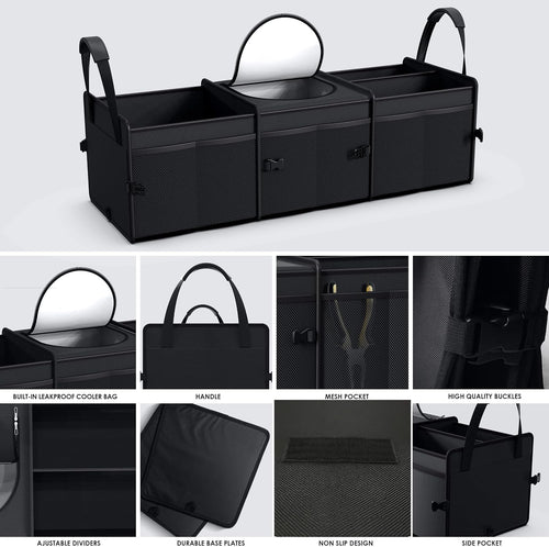 95L Capacity Heavy-Duty SUV Trunk Organizer with Cooler - Collapsible Car Storage Solution with 3 Compartments for Trucks and Vans