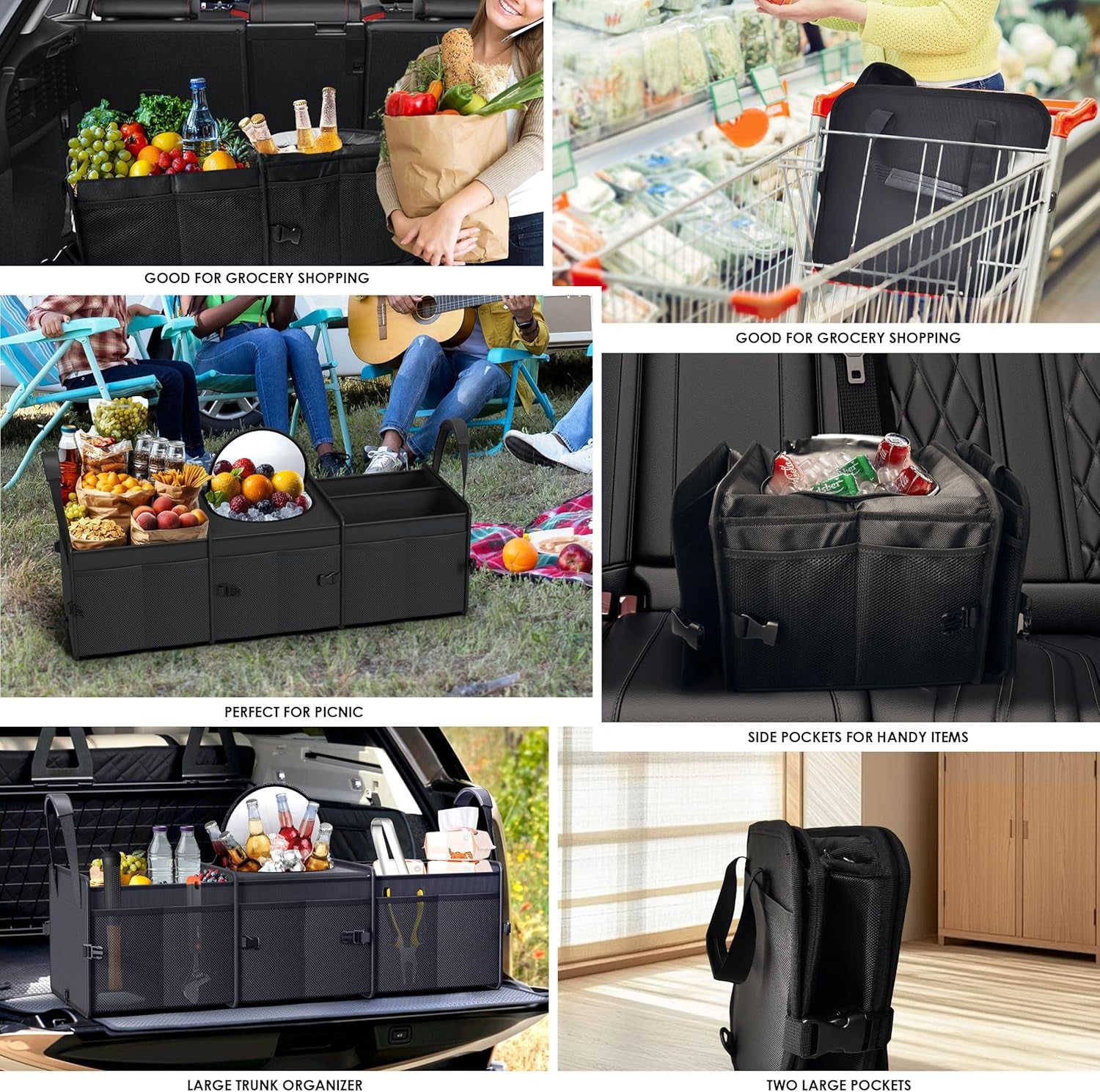 95L Capacity Heavy-Duty SUV Trunk Organizer with Cooler - Collapsible Car Storage Solution with 3 Compartments for Trucks and Vans