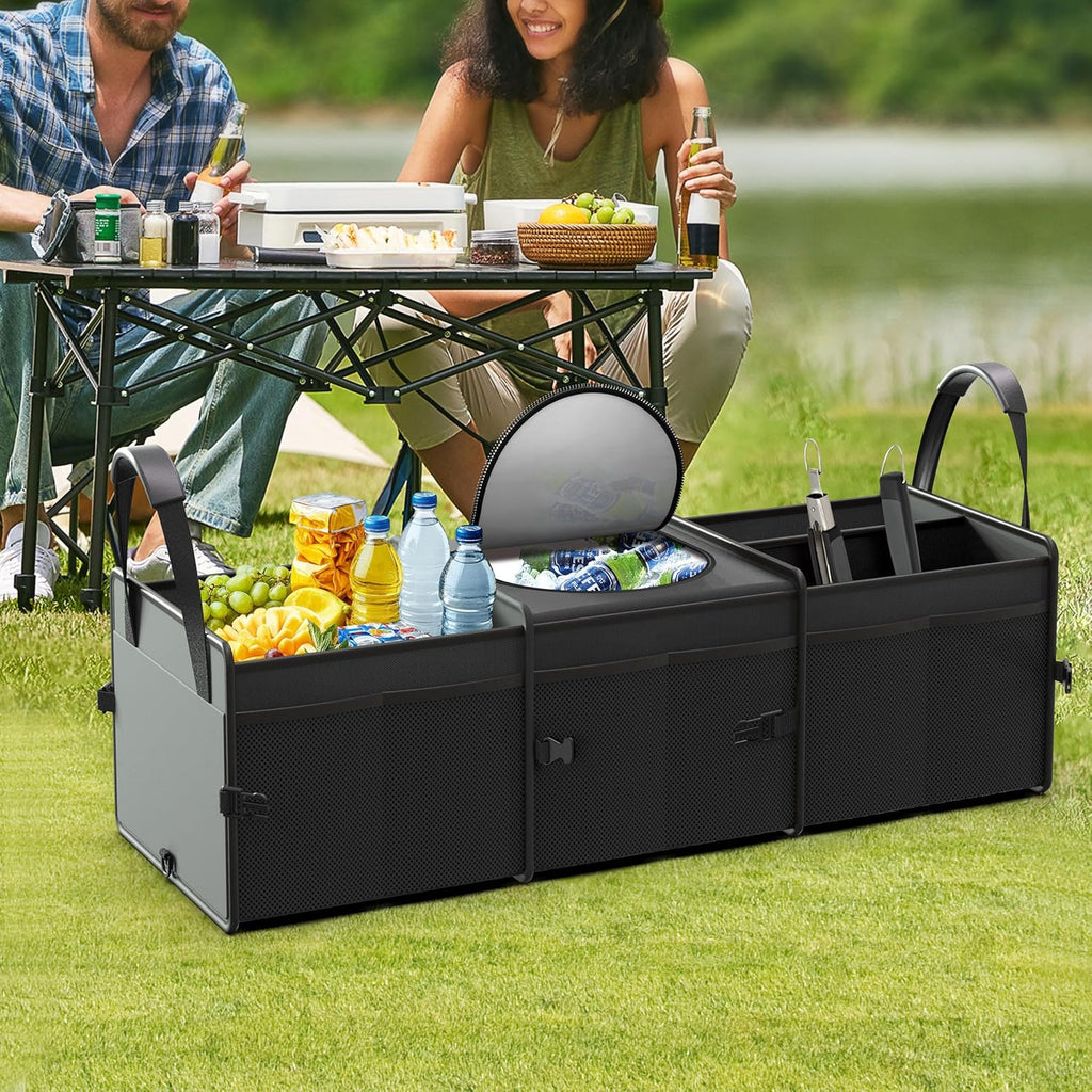95L Capacity Heavy-Duty SUV Trunk Organizer with Cooler - Collapsible Car Storage Solution with 3 Compartments for Trucks and Vans