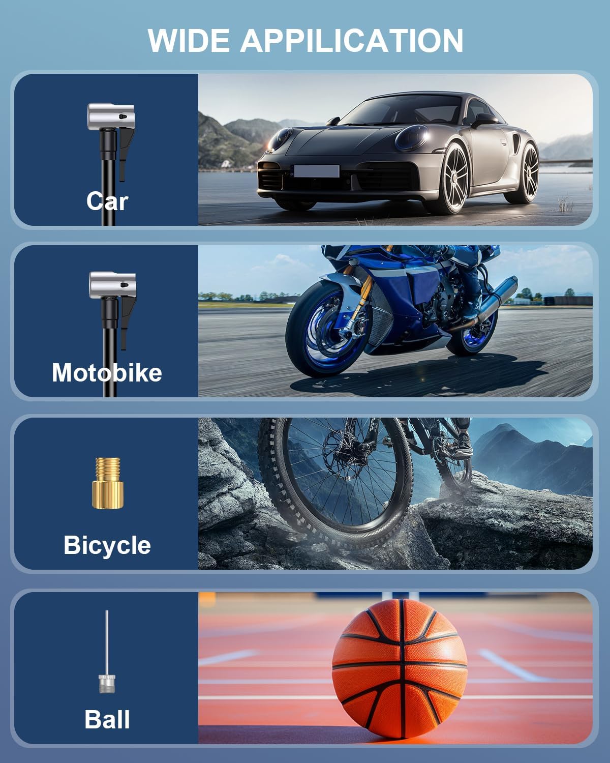 Tire Inflator Portable Air Compressor, Electric Air Pump 4X Super Fast Inflation Air Compressor for Car Tires Gauge Pressure USB C Rechargeable Power Bank Tire Pump with LED for Car Motor Bike Ball