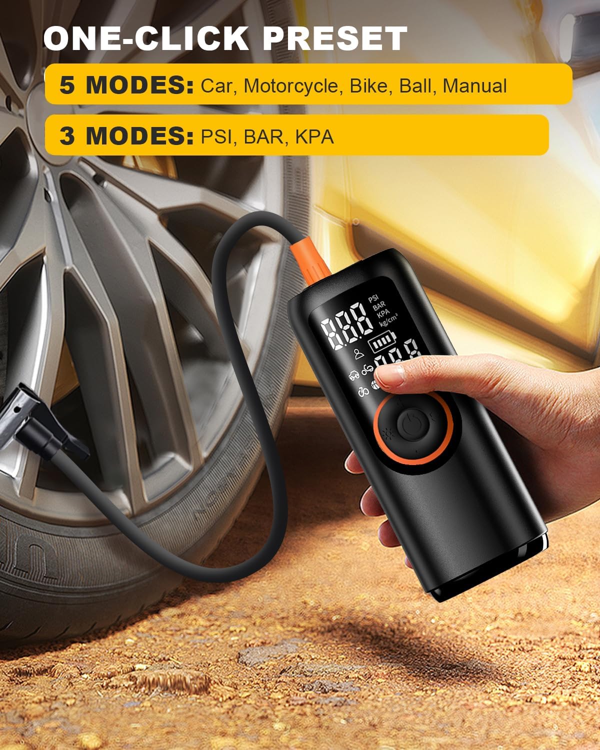Tire Inflator Portable Air Compressor, Electric Air Pump 4X Super Fast Inflation Air Compressor for Car Tires Gauge Pressure USB C Rechargeable Power Bank Tire Pump with LED for Car Motor Bike Ball