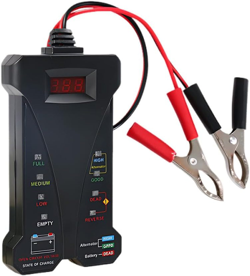 12V Digital Car Battery Tester and Alternator Charging System Analyzer with LCD Display and LED Indicators for Vehicles