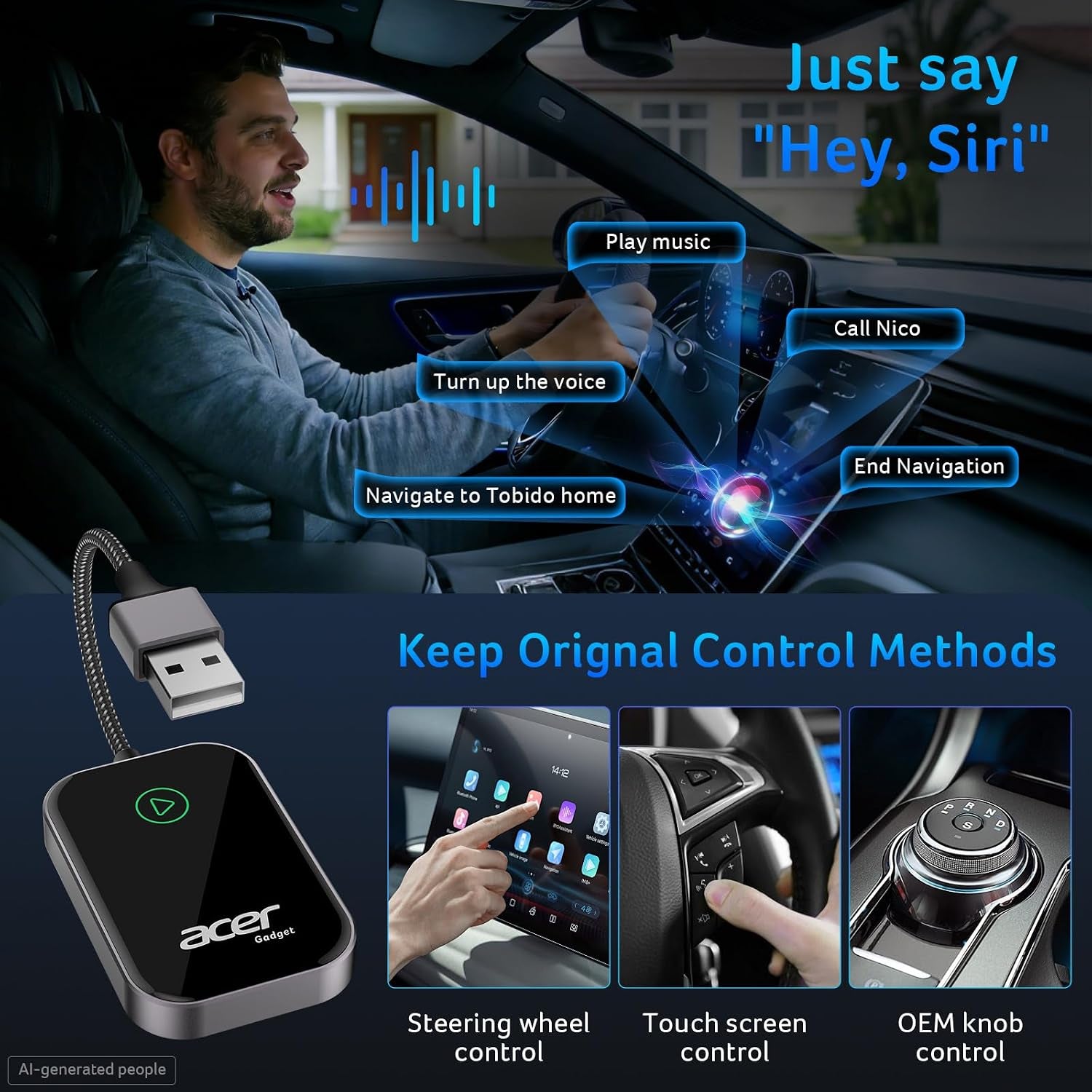 Acer Gadget Carplay Wireless Adapter for Apple — Iphone Wireless Apple Carplay Wireless Adapter Upgrade Wired Carplay to Wireless for Seamless Music Navigation Calls and Messages