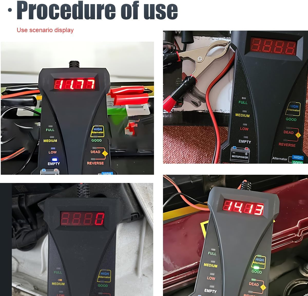 12V Digital Car Battery Tester and Alternator Charging System Analyzer with LCD Display and LED Indicators for Vehicles
