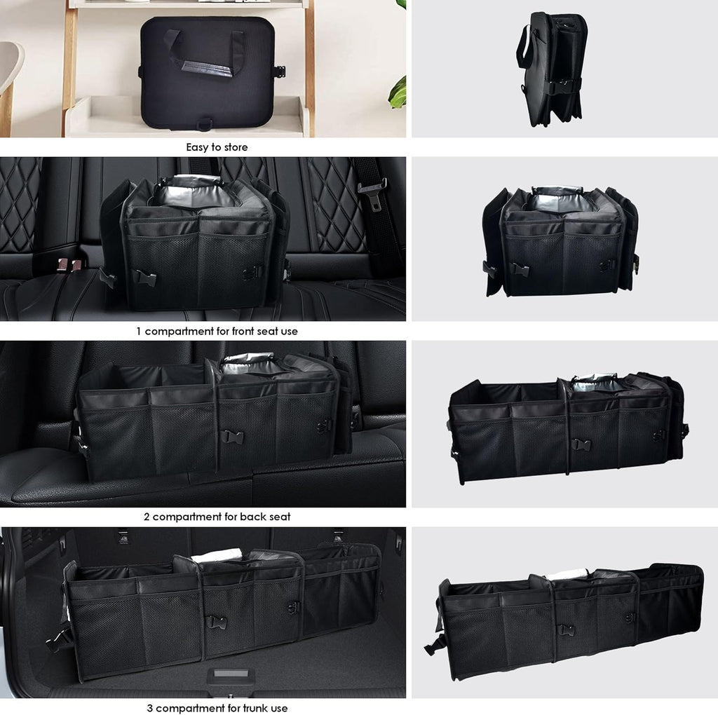 95L Capacity Heavy-Duty SUV Trunk Organizer with Cooler - Collapsible Car Storage Solution with 3 Compartments for Trucks and Vans